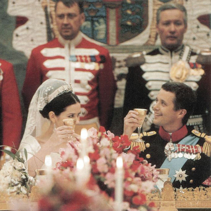 HRH Crown Princess Mary and Crown Prince Frederik of Denmark in wedding toast with Splendid crystal glasses